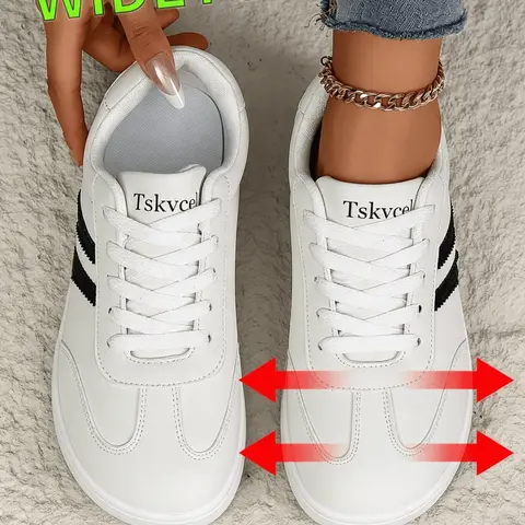Wide Toe Retro Trainer Shoes, Casual Athletic Sneakers, Walking Shoes, Comfortable and Lightweight for Casual Daily Wear, PU Leather, Rubber Sole, Low Top, Wide Width, Sports Casual Shoes