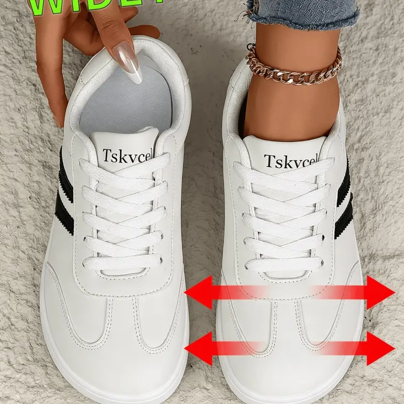 Wide Toe Retro Trainer Shoes, Casual Athletic Sneakers, Walking Shoes, Comfortable and Lightweight for Casual Daily Wear, PU Leather, Rubber Sole, Low Top, Wide Width, Sports Casual Shoes