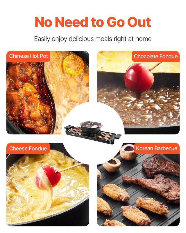 VEVOR Hot Pot with Grill, 2300W 2-in-1 Electric Smokeless Grill and Hot Pot, Removable Shabu-shabu Hotpot with Non-stick Pan, Separate Dual Temperature Control, Indoor Korean BBQ for 1-6 People