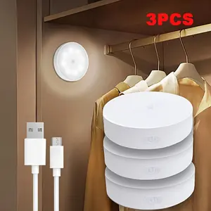 3pcs Battery-Powered Motion Sensor Night Lights - Adjustable Brightness, Auto Shut-Off, Warm-Cold White, Amill Home Decoration Accessories, Ideal for Bedside, Stairs