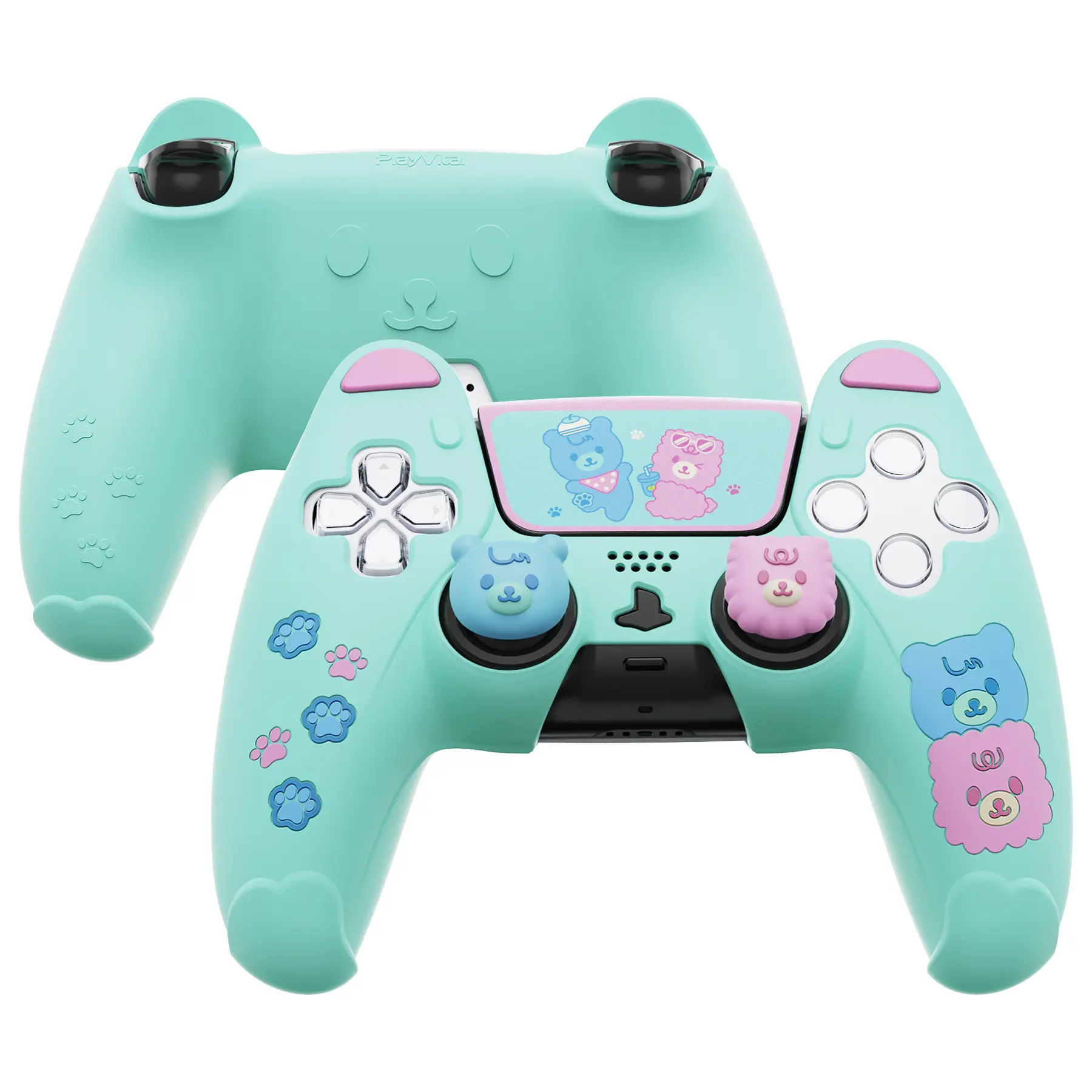 PlayVital Cute Bear Silicone Controller Case for PS5 Controller, Compatible with Charging Station