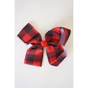 Red black gingham hair bow 8 inch alligator clip
