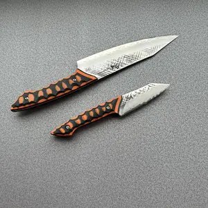 Tonggang 8" Chef Knife + 3.5“ Paring Knife10Cr15CoMoV Handmade Forged Kitchen Knife With G10 Orange Black Handle Kitchenware Cutting, Knives