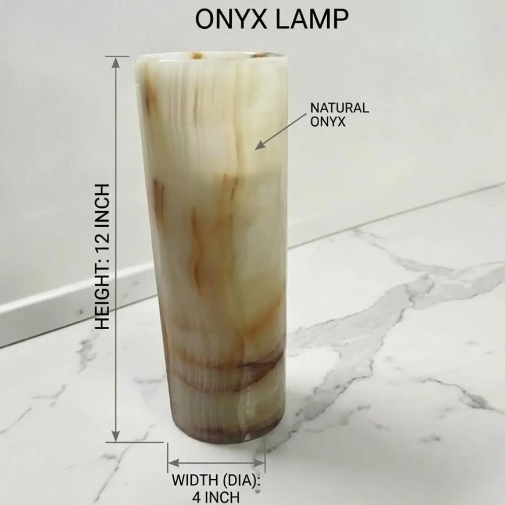 Handmade Natural Onyx Cylinder Lamp (4x12 in) - Casual, Fragrance-Free Home Decor Candle Light, Luxury Business Gift for Living Rooms-Bedrooms, Universal Stone Table Accessory for Easter, Hanukkah, Engagement