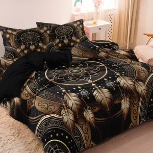 3pcs Dreamcatcher Feather Tribal Duvet Cover Set, Western Bead Print Bedding Set (1 Duvet Cover + 2 Pillowcases (No Comforter, No Pillow Core), High-Definition Print For Home & Dorm