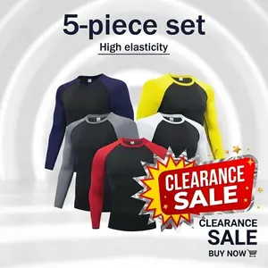 5 Pack Men's Colorblocked Long Sleeve Athletic T-Shirt - Quick-drying, high-stretch, breathable athletic tops for fitness and outdoor activitiesFitness Apparel Gym Outfits