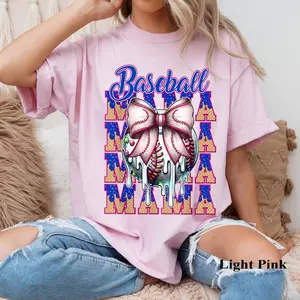 Baseball Mama Coquette Bow Ice Cream Drip With Sprinkles T-Shirt, Baseball Mama T-Shirt, Game Day Baseball Tee, Baseball Mom Dripping, Mother's Day Gift, Baseball Drip- Women's Top for Casual Wear - Womenswear, Tops