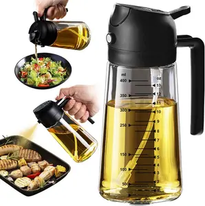 TrendPlain 16oz/470ml Glass Olive Oil Sprayer for Cooking – 2 in 1 Olive Oil Dispenser Bottle for Kitchen Gadgets and Air Fryer Accessories, Salad, BBQ - Black Multi-Purpose Hot Plate Gripper Ergonomic Water Bottle Holder Carrier