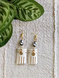 Heritage Comb Wire Wrapped African Earrings White Bone