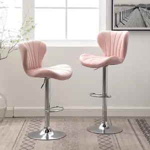 Ellston Upholstered Adjustable'swivel Barstools in Pink, Set of 2