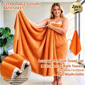 2pcs Oversized Bath Towel Set Spa Towels, Includes 1pc Extra Large Bath Towel (70.87X35.43inch) + 1pc Small Towel (11.81X11.81inch), Quick Drying Highly Absorbent, Perfect for Hotel Travel Outdoor Sports Home Bathing Face Washing