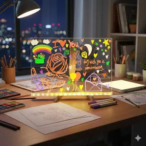 Multifunctional Glowing Drawing Board & Desk Lamp with, Erasable Whiteboard, Multi-Color Pens Set - Creative Learning Gift for Kids, Acrylic Message Board, Fun Bedroom Decor for Autumn Study Room, Light Up Letters