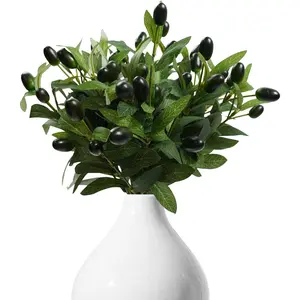 20 count Artificial Olive Tree Branches with Lifelike Olives, Faux Olive Leaves Stems for Small Vase   Tabletop Greenery Decor for Office Room Wedding Party Table Indoor (10" Tall)