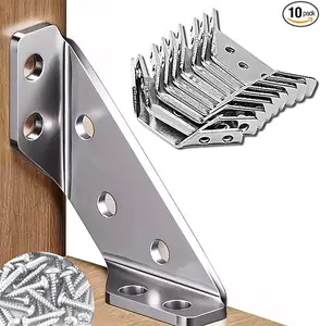 20Pcs Heavy Duty Stainless Steel Furniture Corner Connectors Triangle Brackets With 120 Screws Universal Angle Braces For Wood Furniture Cabinets Drawers Tables Chairs Shelves Bed Desk Frame Repair Reinforcement Stable Support Hardware Fasteners