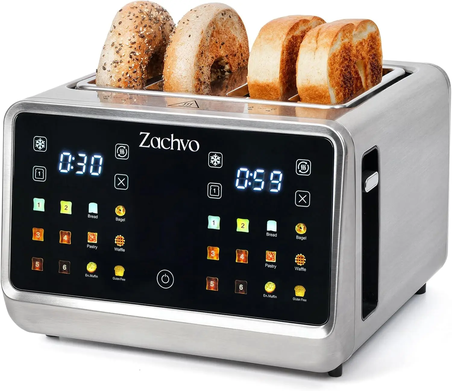 4 Slice Smart Toaster with Touchscreen, 1.5" Extra Wide Slots for Bagels & Thick Bread, Dual Independent Controls, 6 Bread Settings, Defrost, Reheat, Easy Clean, Stainless Steel, for Family Breakfast