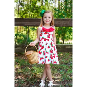 Knit Strawberry Print Tie Shoulder Dress