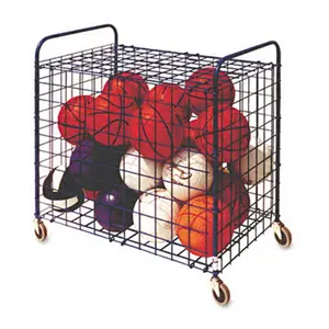 212 MAIN Lockable Ball Storage Cart - 24-Ball Capacity, Black Steel, Portable Mesh Baskets for Sports & Fitness Equipment Storage