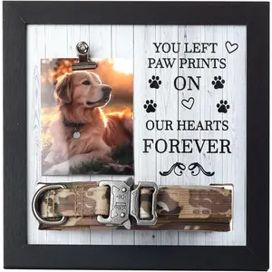 Pet Memorial Frame with Collar Holder Dog & Cat Loss Remembrance Gift You Left Paw Prints on Our Hearts Forever Sympathy Keepsake Frame for Pet Lovers