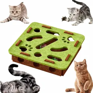 Felt Cat Puzzle Toy with 3 Colorful Balls Interactive Maze Box for Intelligent Play Pet-Safe Premium Felt Material Easy Assembly Stylish Design
