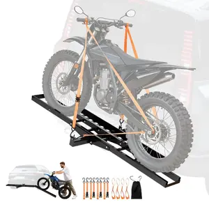 VEVOR Motorcycle Carrier, 500 lbs Capacity, Heavy Duty Steel Hitch Mount Rack with 47in Ramp, Ratchet Straps Stabilizer, Scooter Dirt Bike Trailer Hauler for Car Truck with 2-Inch Hitch Receiver