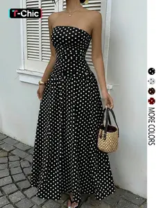 Women's Elegant Fashion Polka Dot Print Tube Dress, Stylish Chic Sleeveless Maxi Dress for Parties and Daily Wear, Summer Fashion Clothes, Evening Party Dresses