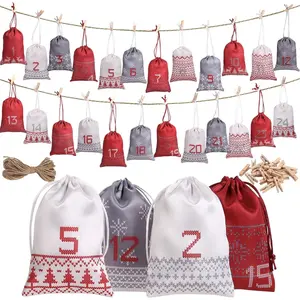 Reusable Advent Calendar Polyester Bags, 24 Empty Small Gift Bags for Christmas Countdown
