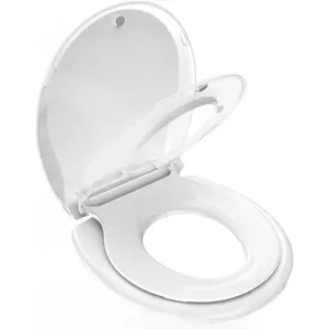 2 in 1 Round Toilet Seat with Toddler Potty Training Seat Soft Close Quiet No Slapping Magnetic Absorption Easy to Install and Clean White