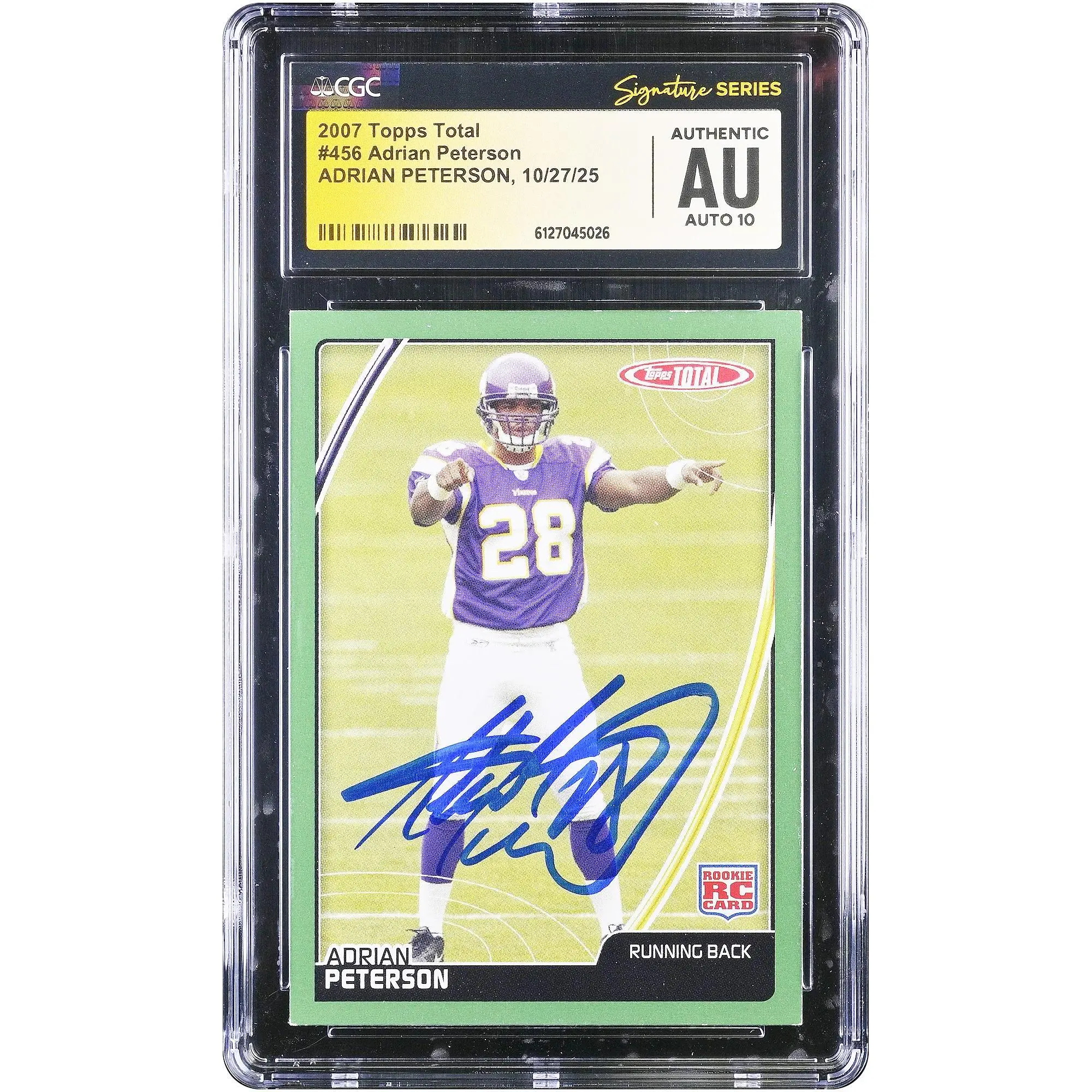 Adrian Peterson Minnesota Vikings Autographed 2007 Topps Total #456 CGC Fanatics Witnessed Authenticated Auto 10 Rookie Card - Fanatics Authentic Certified