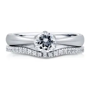 Solitaire Wishbone 0.45ct CZ Ring Set in Sterling Silver