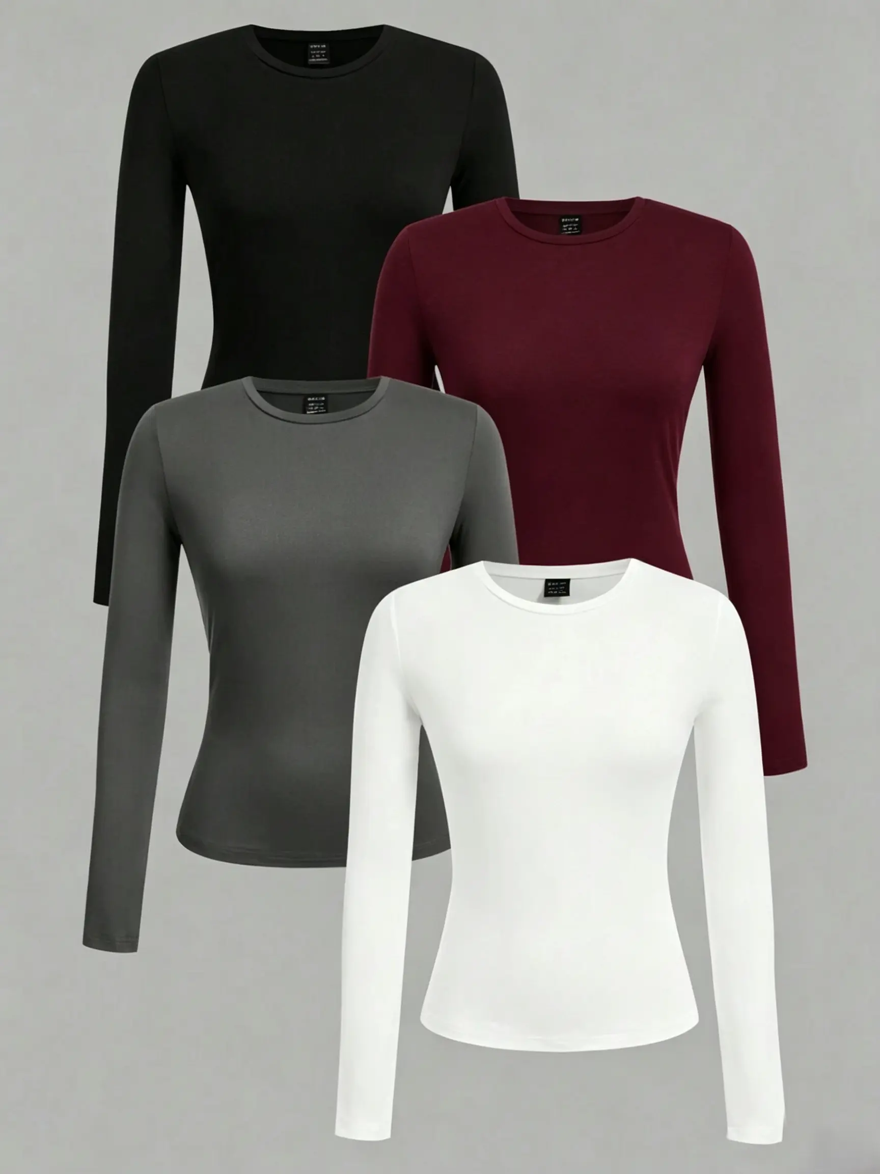 Women's 4-Piece Athletic Baselayer Top Set, Slim-Fit Long-Sleeve Thermal Shirts (Black, White, Maroon) for Outdoor Sport, Workouts, Layering | summerwins Workout Wear