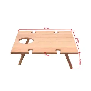 Portable Wine Picnic Table Foldable Snack Table with 4 Wine Glasses Holder Outdoor Small Rectangular Wooden Wine Rack NONE