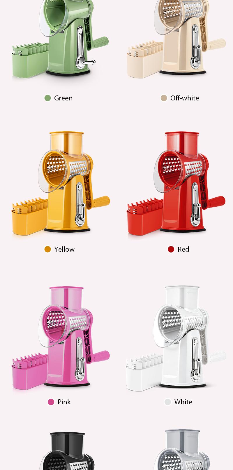 SUSTEAS Rotary Cheese Grater Hand Crank Food Chopper with Handle, 5 Well-Designed Blades, Strong Suction Cup Base, Blade Storage Box, Removable Parts for Simple Cleanup, No Power Home Cooking Tool for Wavy Cuts,sohochic