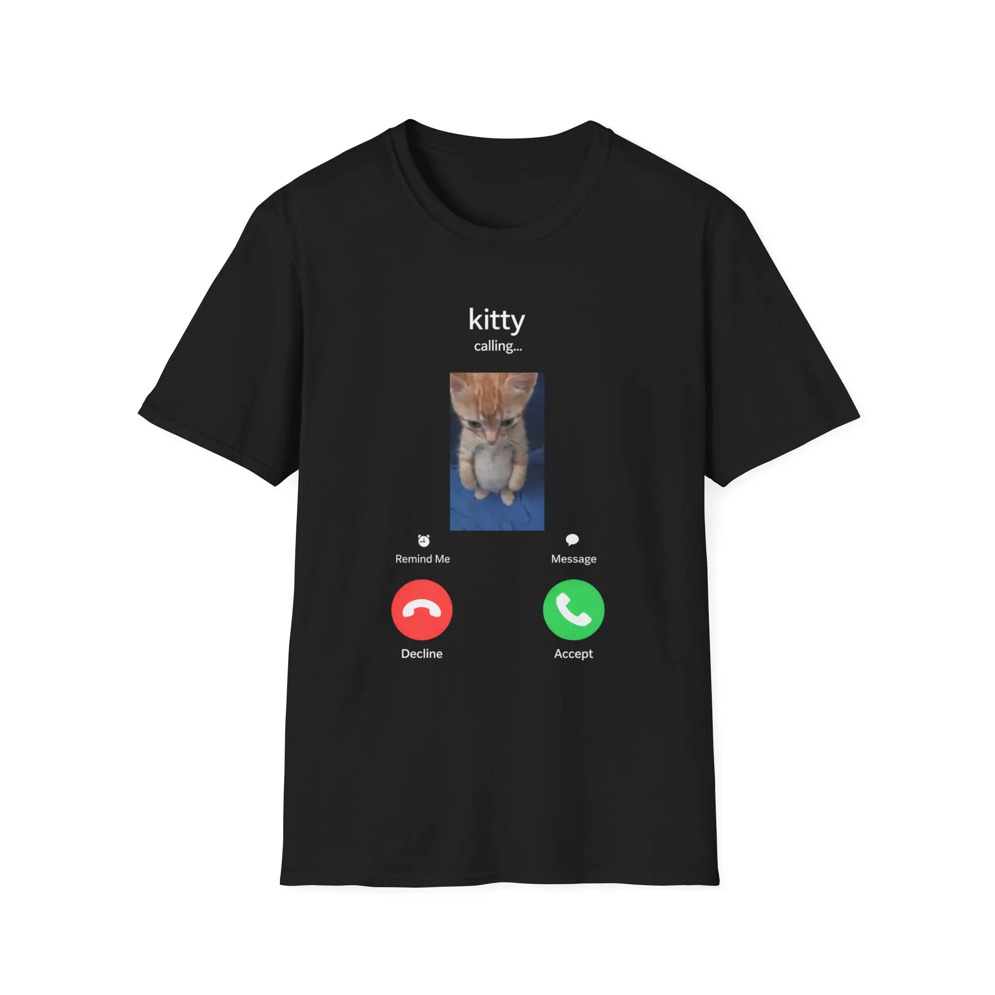 Kitty Calling phone screen T-Shirt | Cute kitten incoming call design