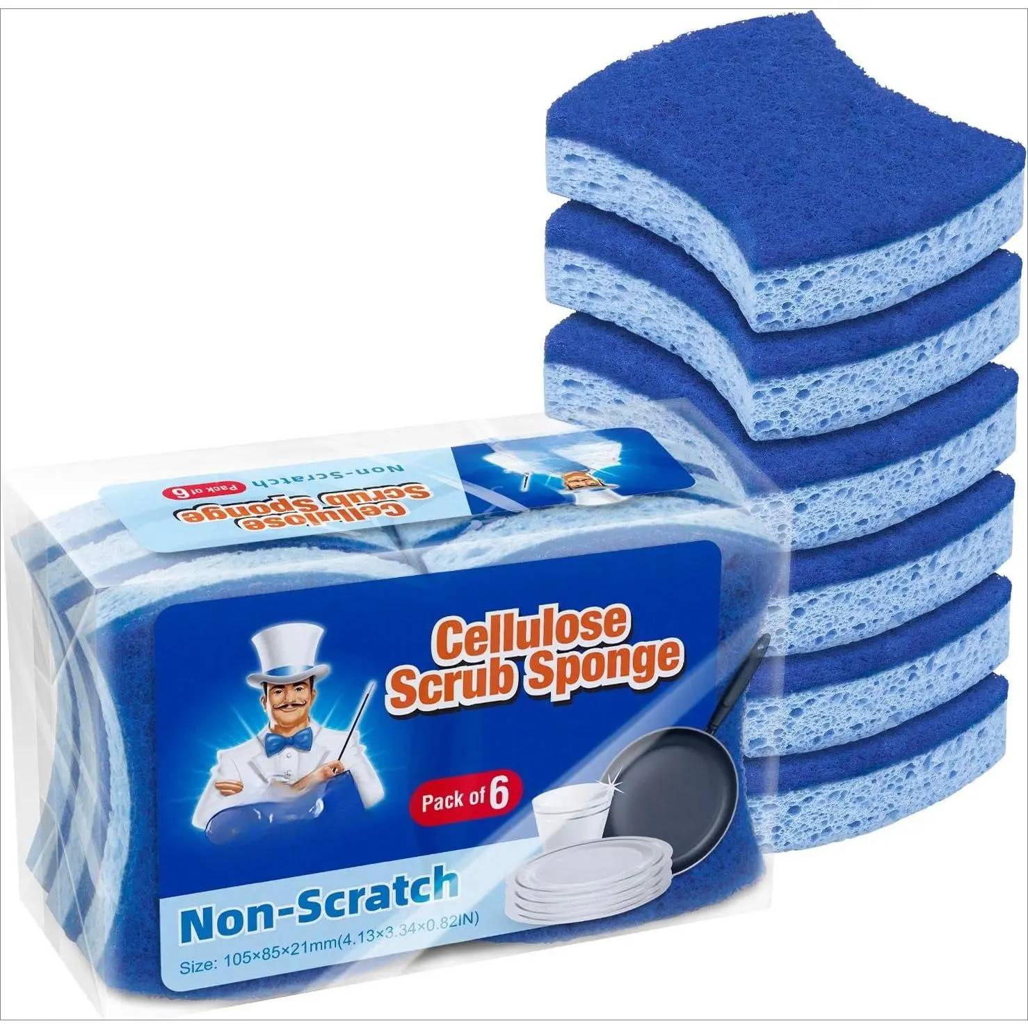12-Pack Scratch-Resistant Cellulose Scrub Pads/Scrubbers, Double-Sided Kitchen Dishwashing Cleaning Tools