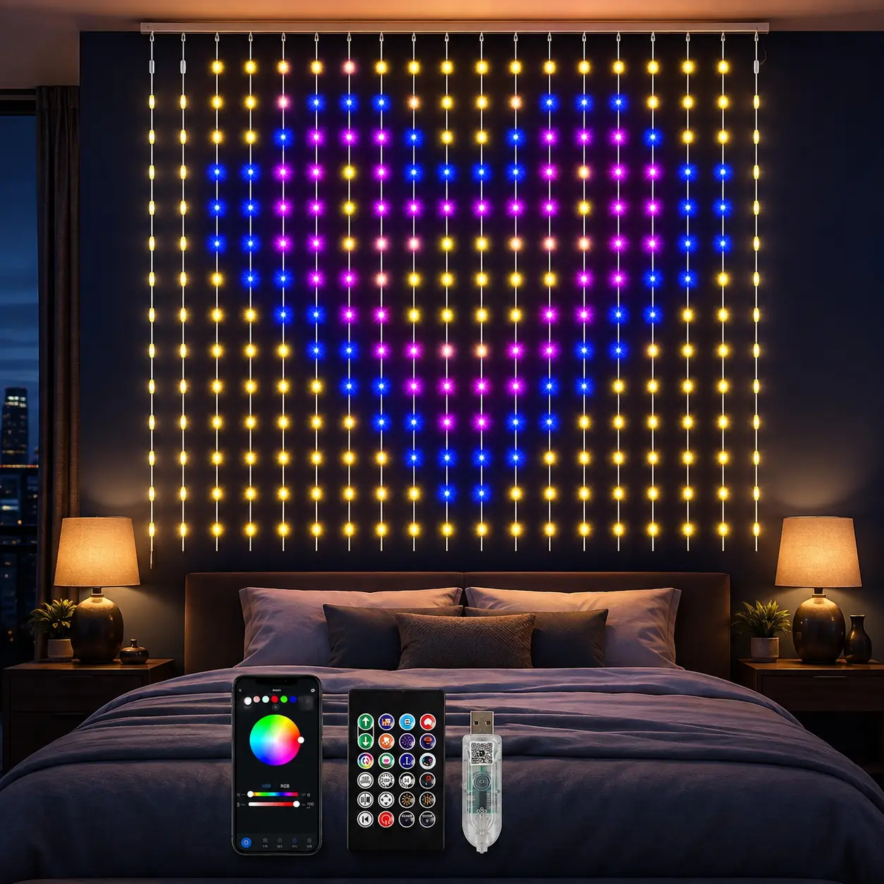 Smart RGB Multicolor LED Curtain Lights, Surplife APP & Remote Control, Music Sync, DIY Text, Custom Patterns, Animations, Timer and IP65 Waterproof Lights for Bedroom, Wedding, Party, Halloween and Christmas Decor