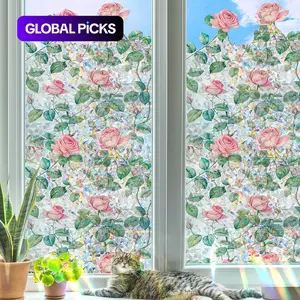1pc 3D Rainbow Rose Window Sticker, Removable Window Privacy Films, UV Protection, Static Cling Decorative Stickers, Decorative Glass Decal, Sticker Decoration, Ideal for Doors & Windows Decor #GLOBAL PICKS