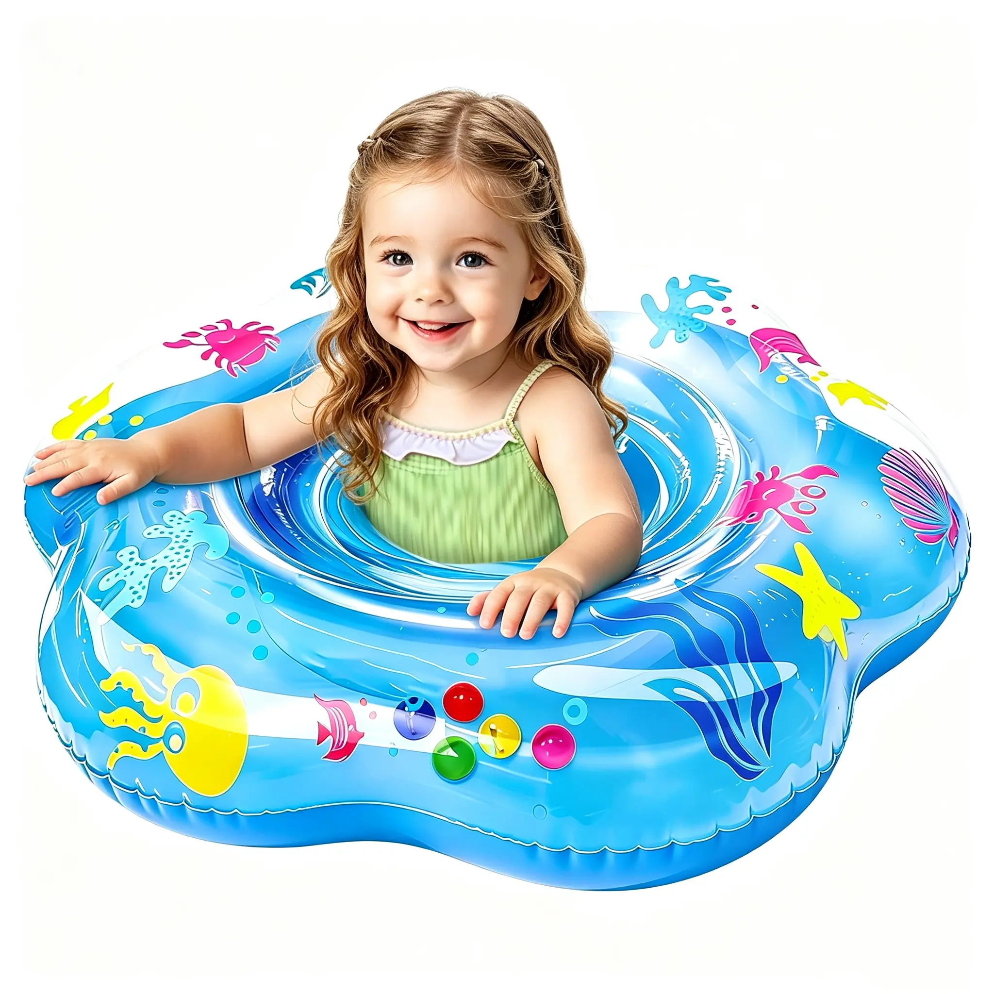 25.6" Inflatable Baby Pool Float for 6-36 Months Double Air Anti-Flip Safety Baby Swimming Float Toddler Swim Trainer Water Toys, Infant Swim Floats, Toddler Floaties,Kids Beach Toys Summer Essentials