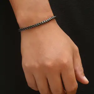 Men's Stainless Steel Minimalist Punk Square Black Cuban Chain Bracelet with Distinct Bracelet Design, Hip-Hop Party Fashion Accessory (1 Piece),summerwins