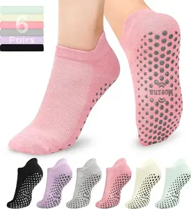 6 Pairs Pilates Grip Socks for Women, Non Slip Yoga Socks with Grips, Grippy Socks for Barre, and Hospital