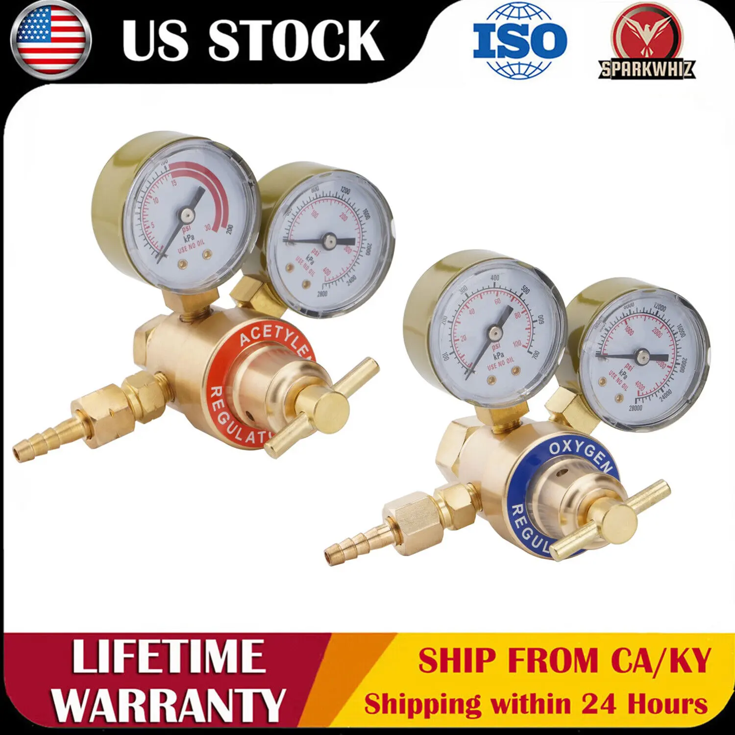 Oxygen-Acetylene Gas Regulator with Dual Gauge, CGA540-CGA200 Connections, Welding Accessory for Welding Cutting Torch, Car Body Repair
