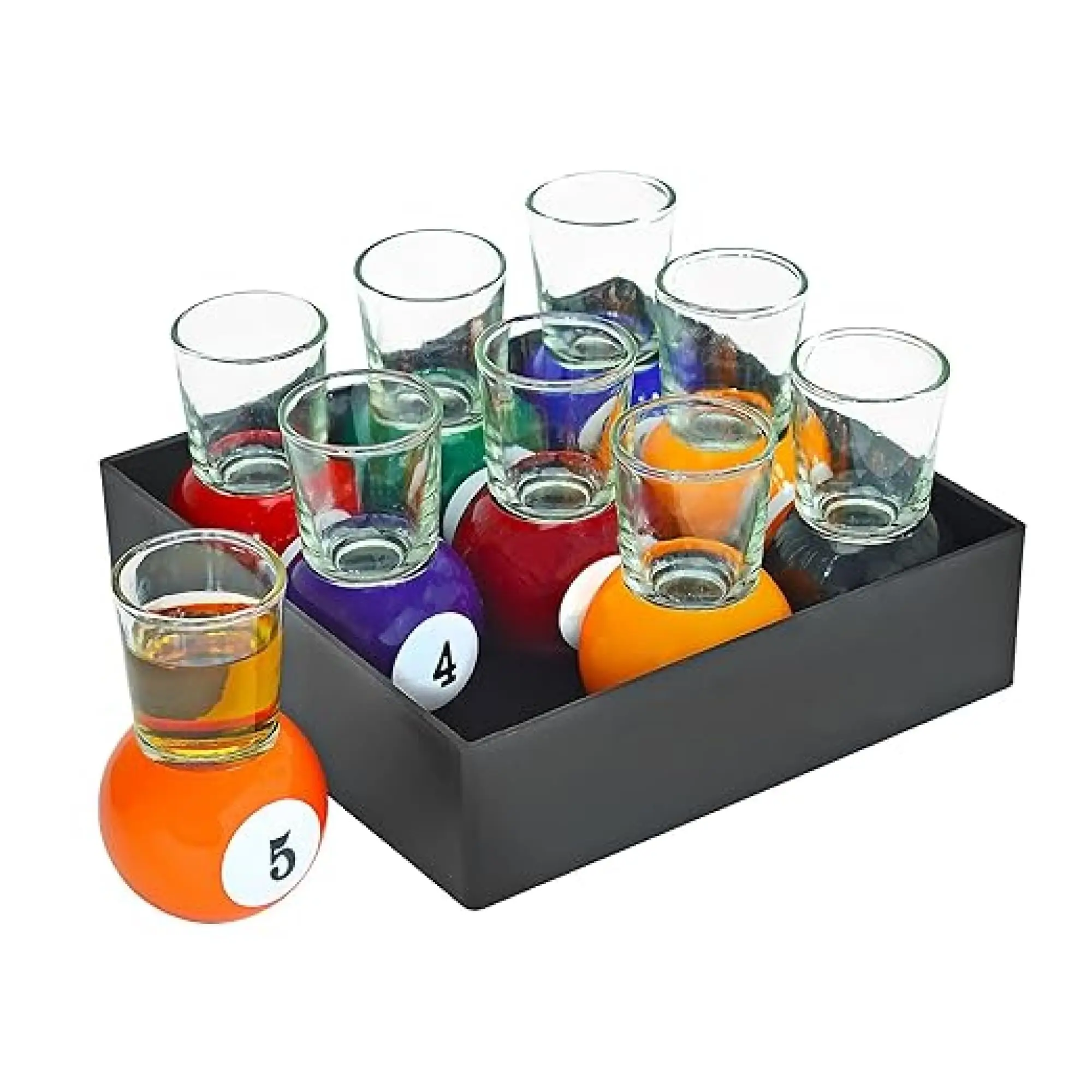 Billiards / Pool Ball Shot Glasses | Set of 9 by Fairly Odd Novelties | Fun Sports Bar Drinkware | Gift Pack, Multicolor, 1 Ounce each
