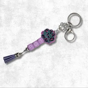 Leopard Print Keychain with Purple Tassel and Letter Charm for Women