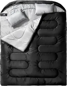 Double Sleeping Bag for Adults Mens with Pillow, XL  Size Two Person Sleeping Bag for  Season Camping Hiking Backpacking 2 Person Sleeping Bags for Cold Weather & Warm