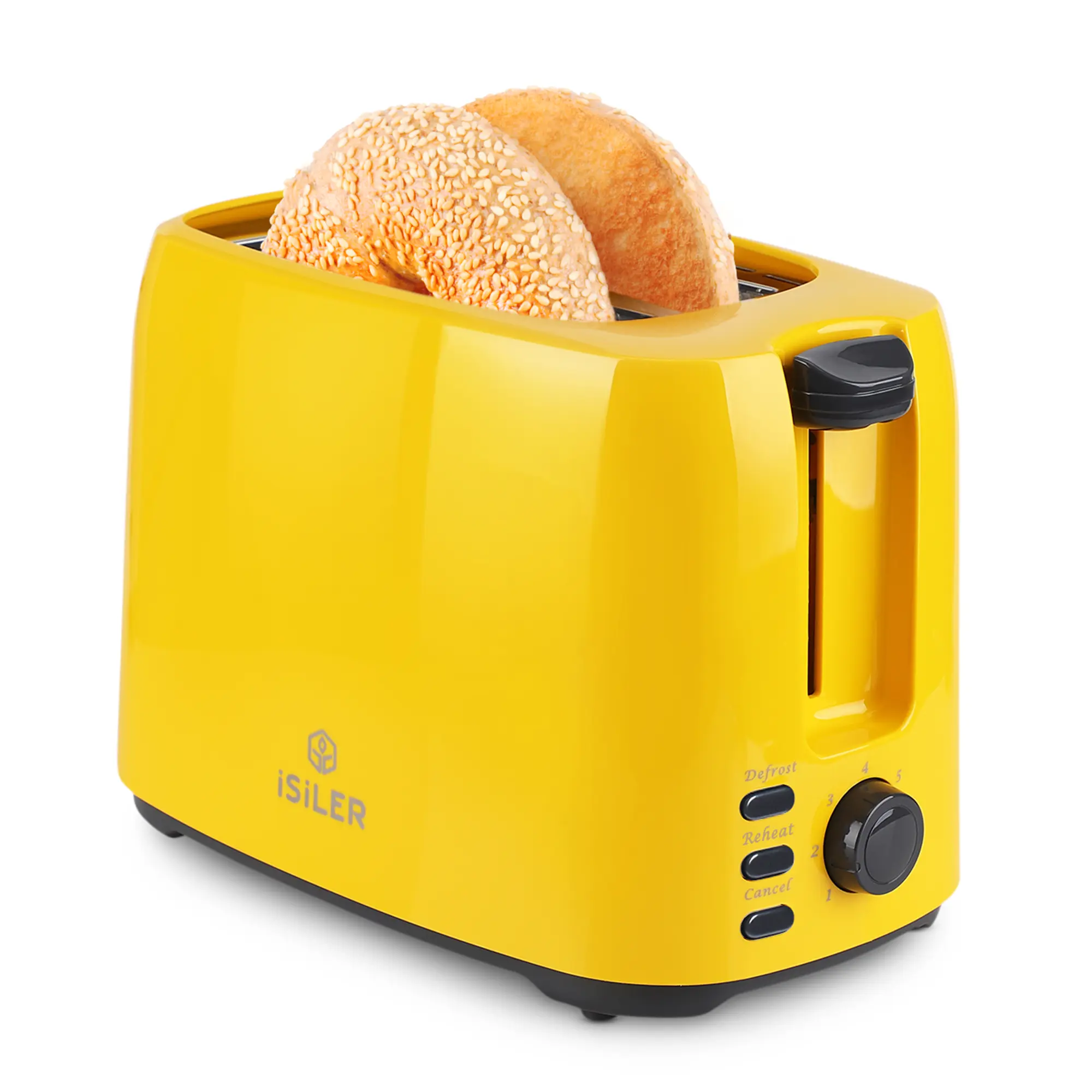 iSiLER 2-Slice Kitchen Toaster, 1.3 in Wide Slots for Bagels, 7 Shade Settings, Double-Side Baking, Removable Crumb Tray, Defrost & Cancel Functions, 750 W, 430 Stainless Steel, 3 LED Function Buttons, 3.6 ft Cord, Cleaning Brush (Yellow), Defrost Mode
