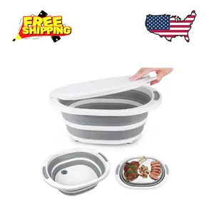 Collapsible Wash Basin, 7.5L Dish Tub Sink Basin Folding Dish Pans  2-in-1 Dishpan + Cutting Board