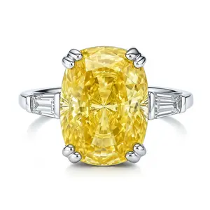 3-Stone 9ct Canary Yellow Cushion CZ Ring in Sterling Silver
