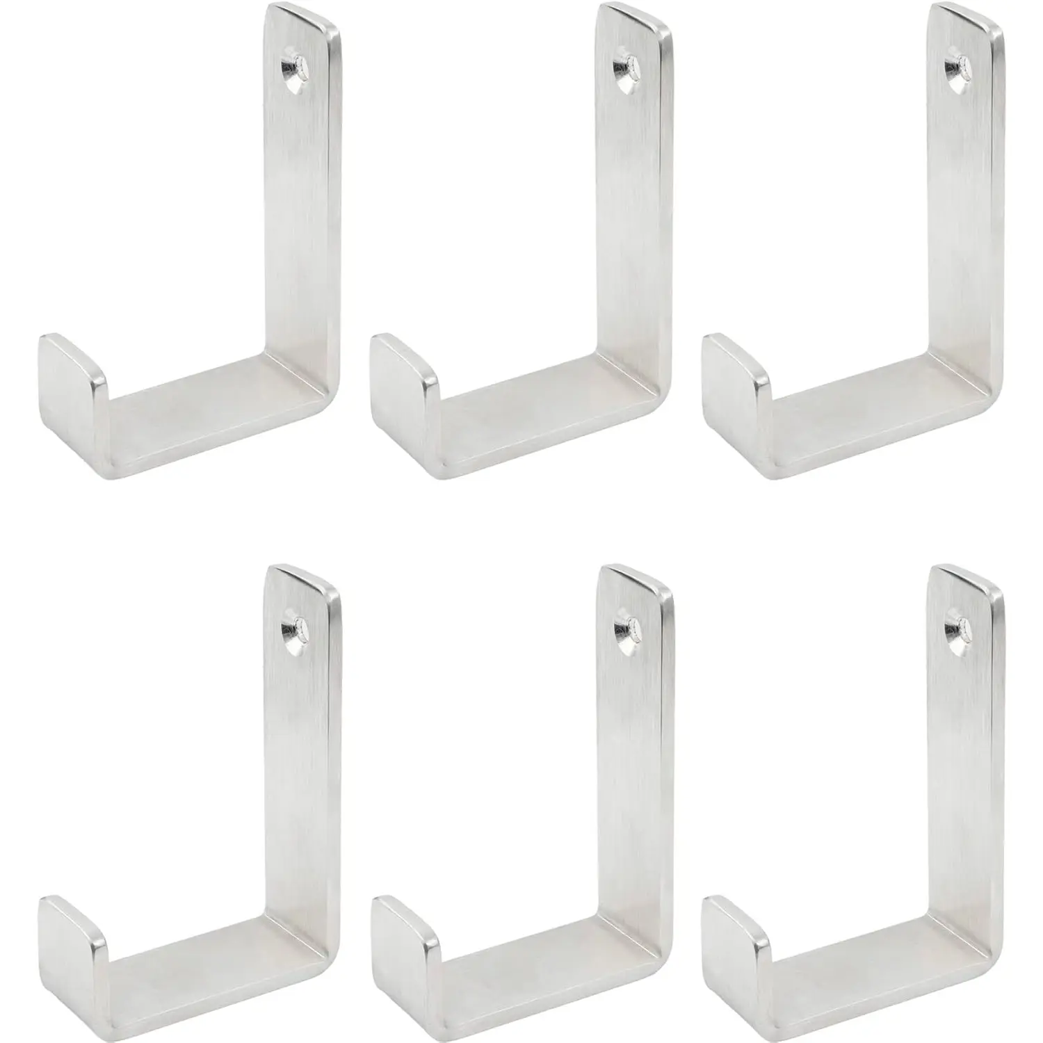 6pcs Stainless Steel Heavy Duty Wall Hooks with Mounting Brackets - Durable Home Storage Hooks, Easy-to-Install for Laundry Towels, Backpacks, Closet Use, Clean Look for Bathroom