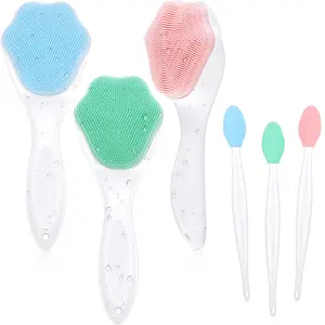 3 Pieces Silicone Face Scrubber, Exfoliating Brush, Handheld Silicone Facial Cleansing Brush with 3 Pcs Double Sided Lip Scrub Tools for Face Skincare(Fresh) Tessco