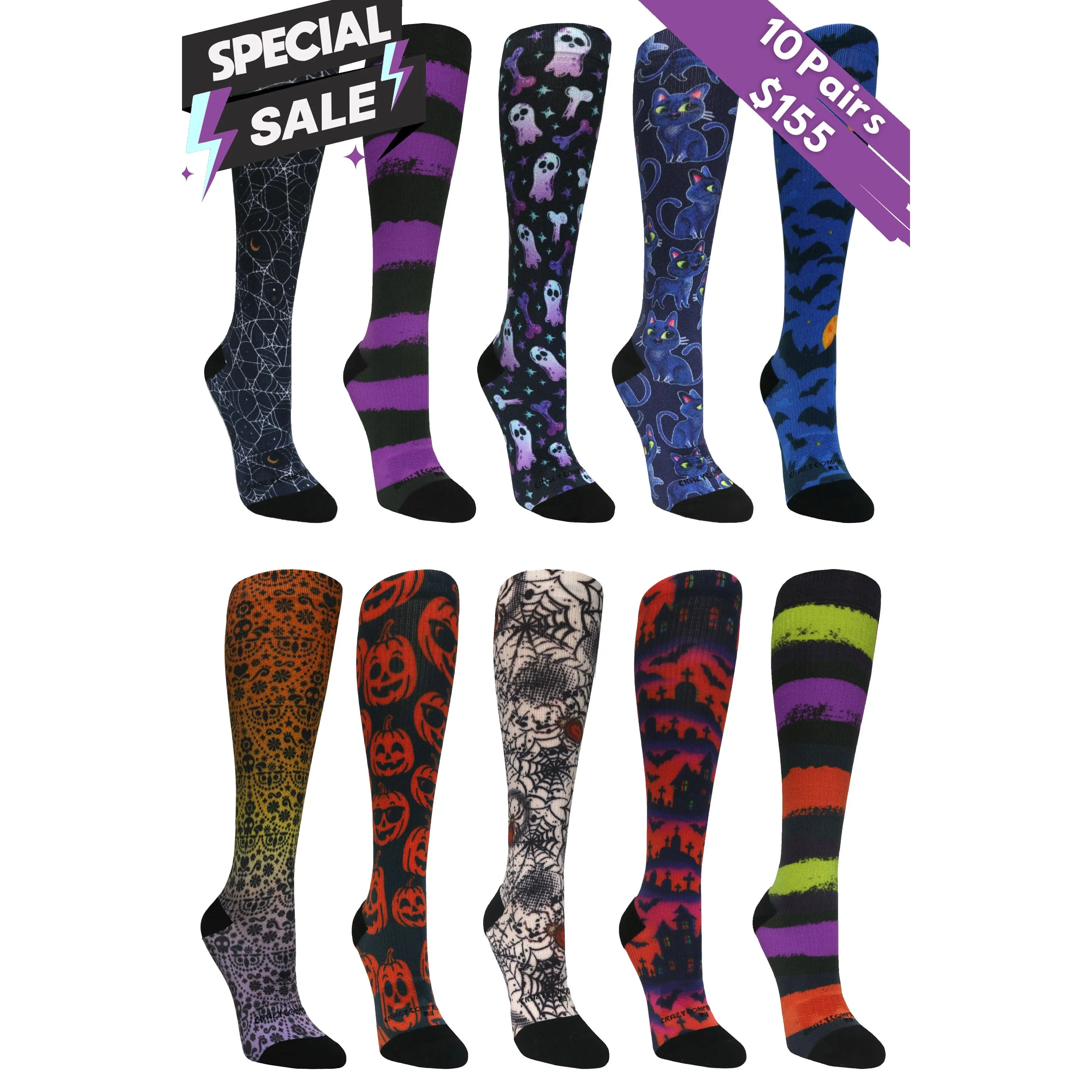 10 Pairs Halloween Bundle - (Standard & Extra Wide)