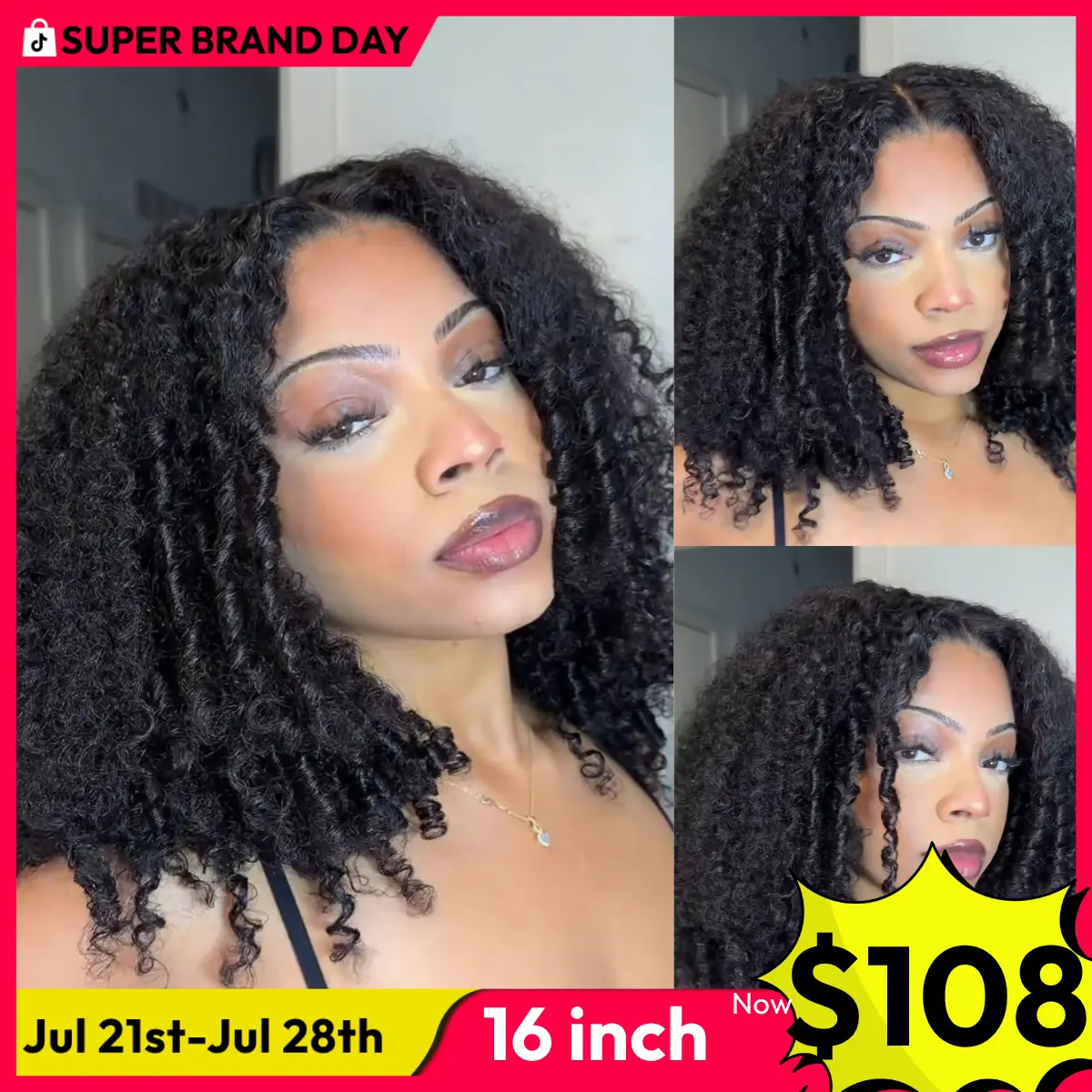 UNice 250% Density Afro Kinky Curly Wig with Layer Coil Ends Pre Bleached Glueless 7x5 HD Lace Closure Human Hair Wigs with Drawstring Pre Plucked Natural Hairline Beginners Friendly summer wig Tiktokshopsummersale